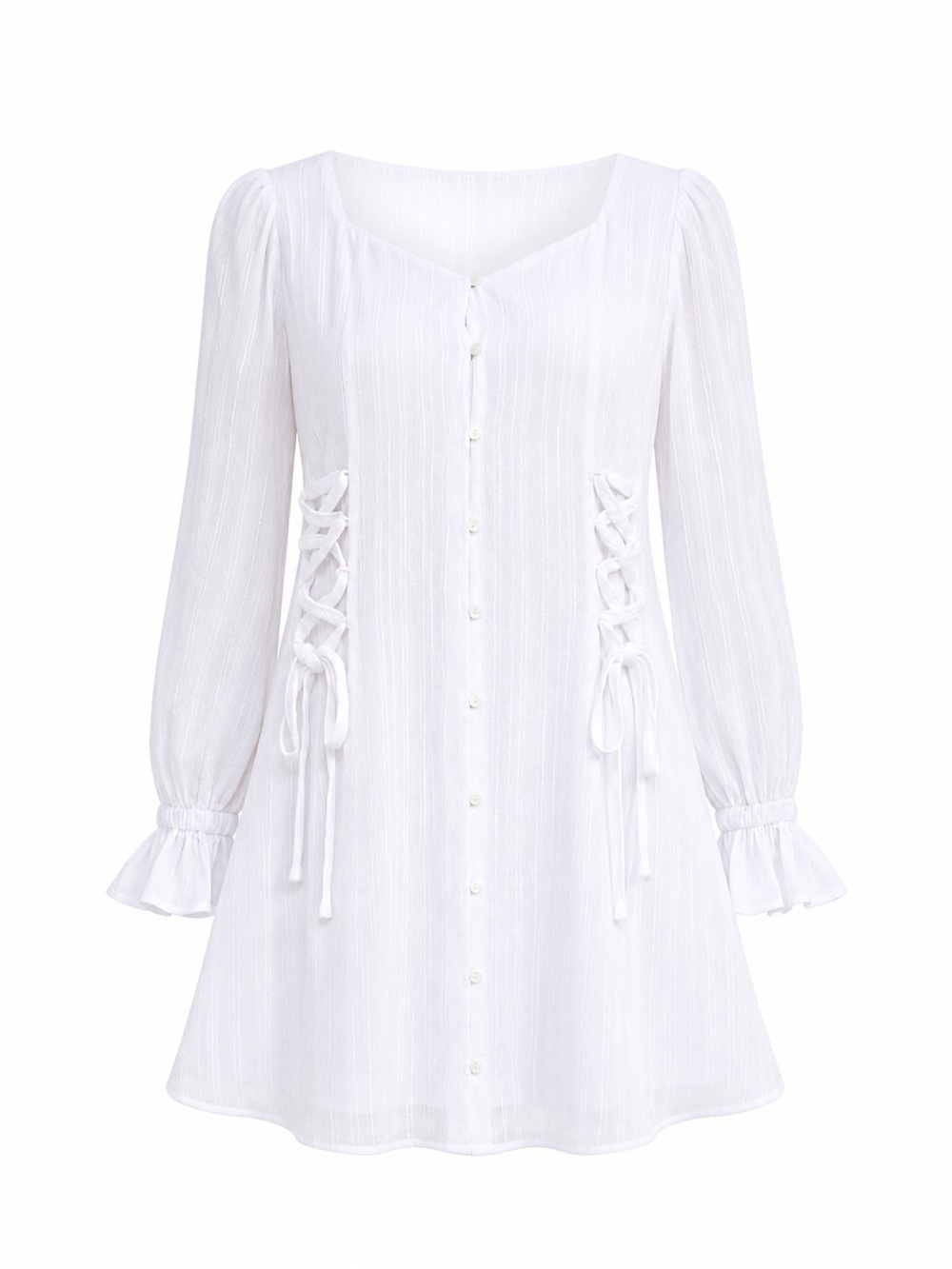 White Button-Down Lace-Up Mini Dress